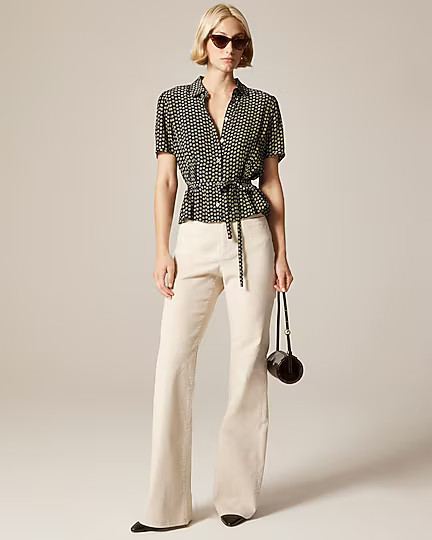 Button-up tie-waist shirt in floral print | J. Crew US