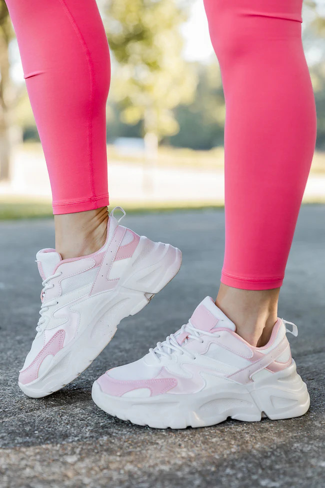 Tessa Pink and White Chunky Sneakers | Pink Lily