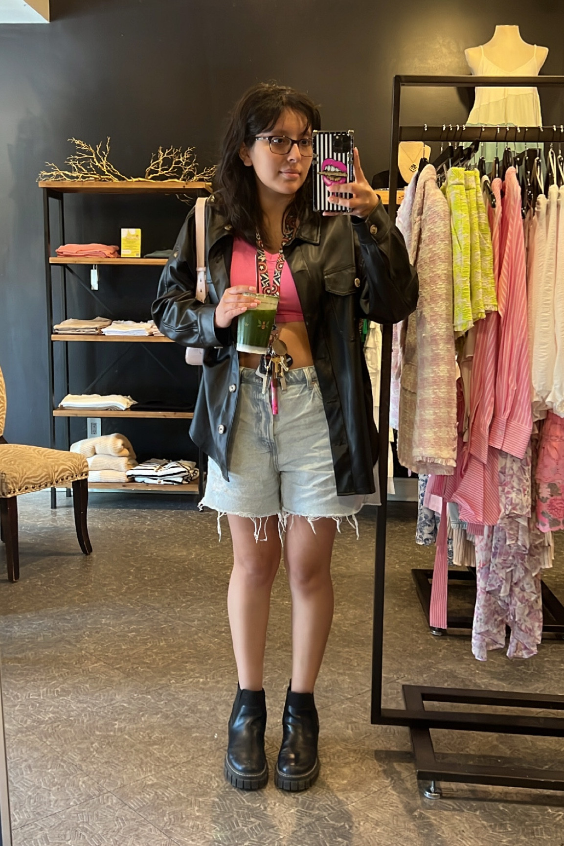 Today’s Outfit: Target Top and Shorts, BCBGENERATION Boots, and Amazon Phone Case