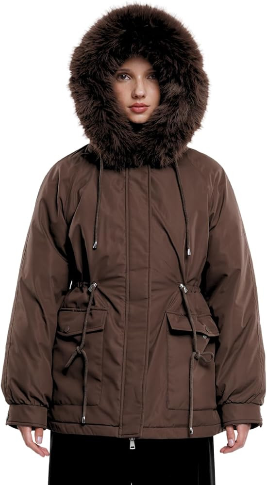 Faux Fur Winter Coats for Women,Ladies Winter Puffer Jacket with Fur Hood,Thickened Parka Coat wi... | Amazon (US)