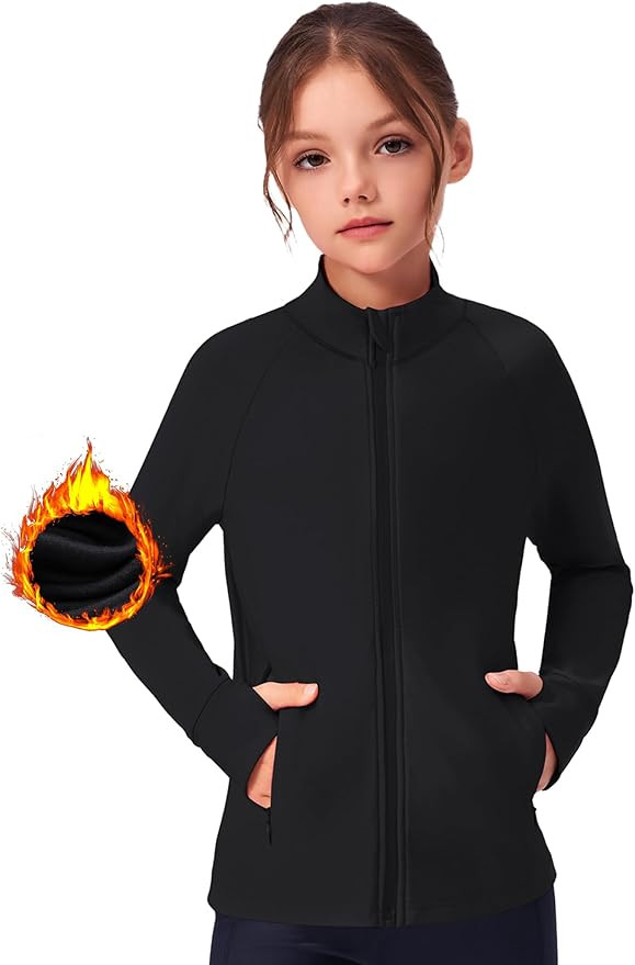 Zaclotre Girls Fleece Jacket with 4 Pockets Long Sleeve Zip Up Warm Athletic Winter Coat Kids Swe... | Amazon (US)