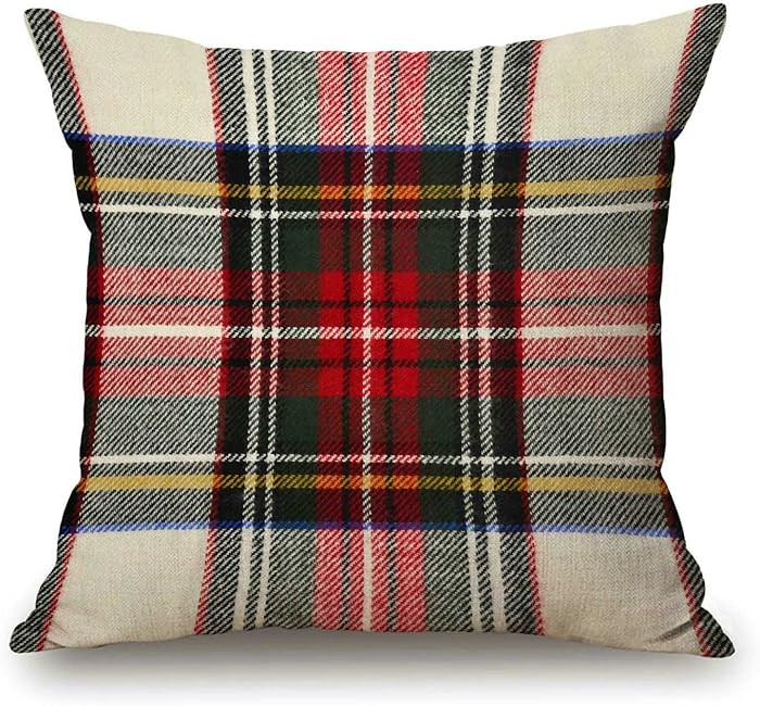 Plaid Pillow Cover 18x18 Inch, Scottish Tartan Red and White Wool Decorative Pillow Case Throw Pi... | Amazon (US)