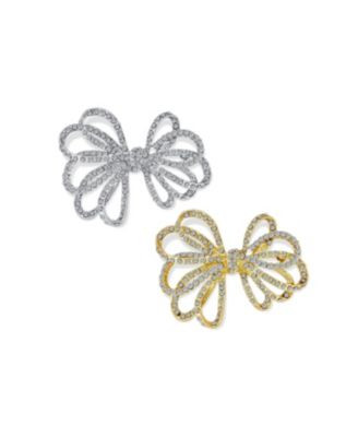 Set of 2 Large Holiday Crystal Bow Brooch Pin Silver Gold Plated | Macy's