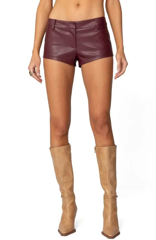 EDIKTED Melaney Faux Leather Micro Shorts in Burgundy at Nordstrom, Size Medium | Nordstrom