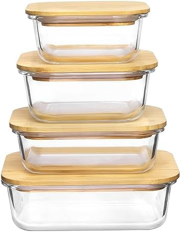 Vtopmart Glass Food Storage Containers with Bamboo Lids, 4 Pack Meal Prep Glass Containers Safe f... | Amazon (US)