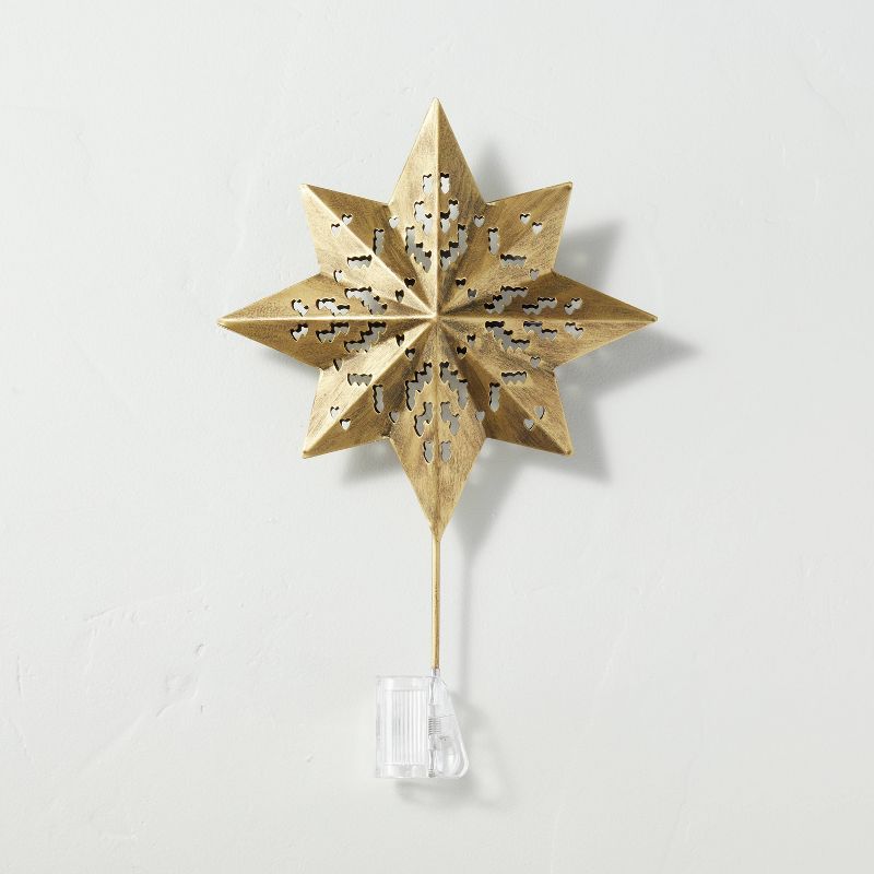 13" Perforated Geometric Star Christmas Tree Topper Brass Finish - Hearth & Hand™ with Magnolia | Target