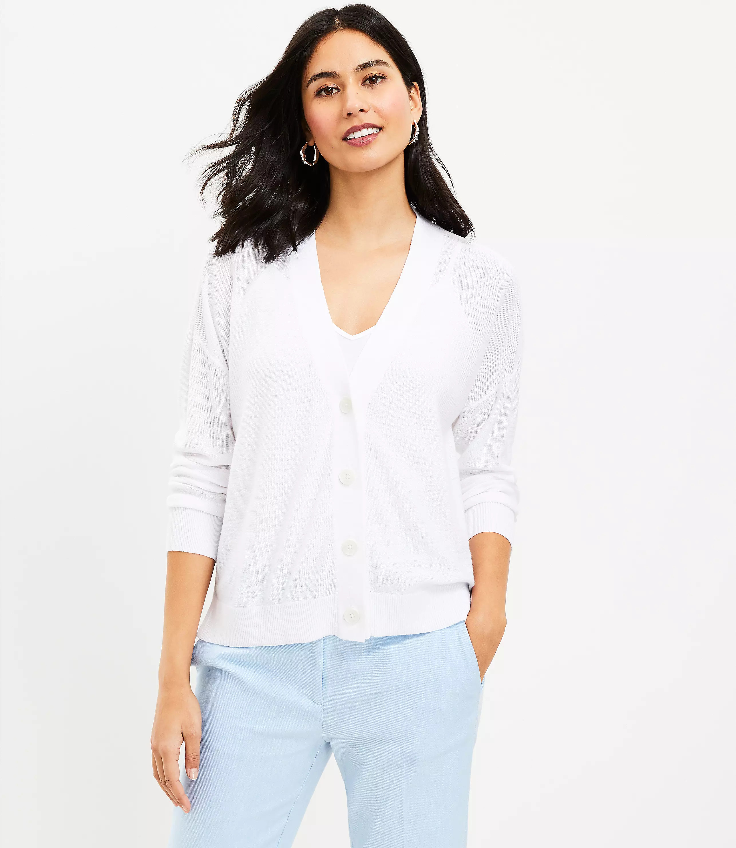 Petite Drop Shoulder V-Neck Cardigan | LOFT
