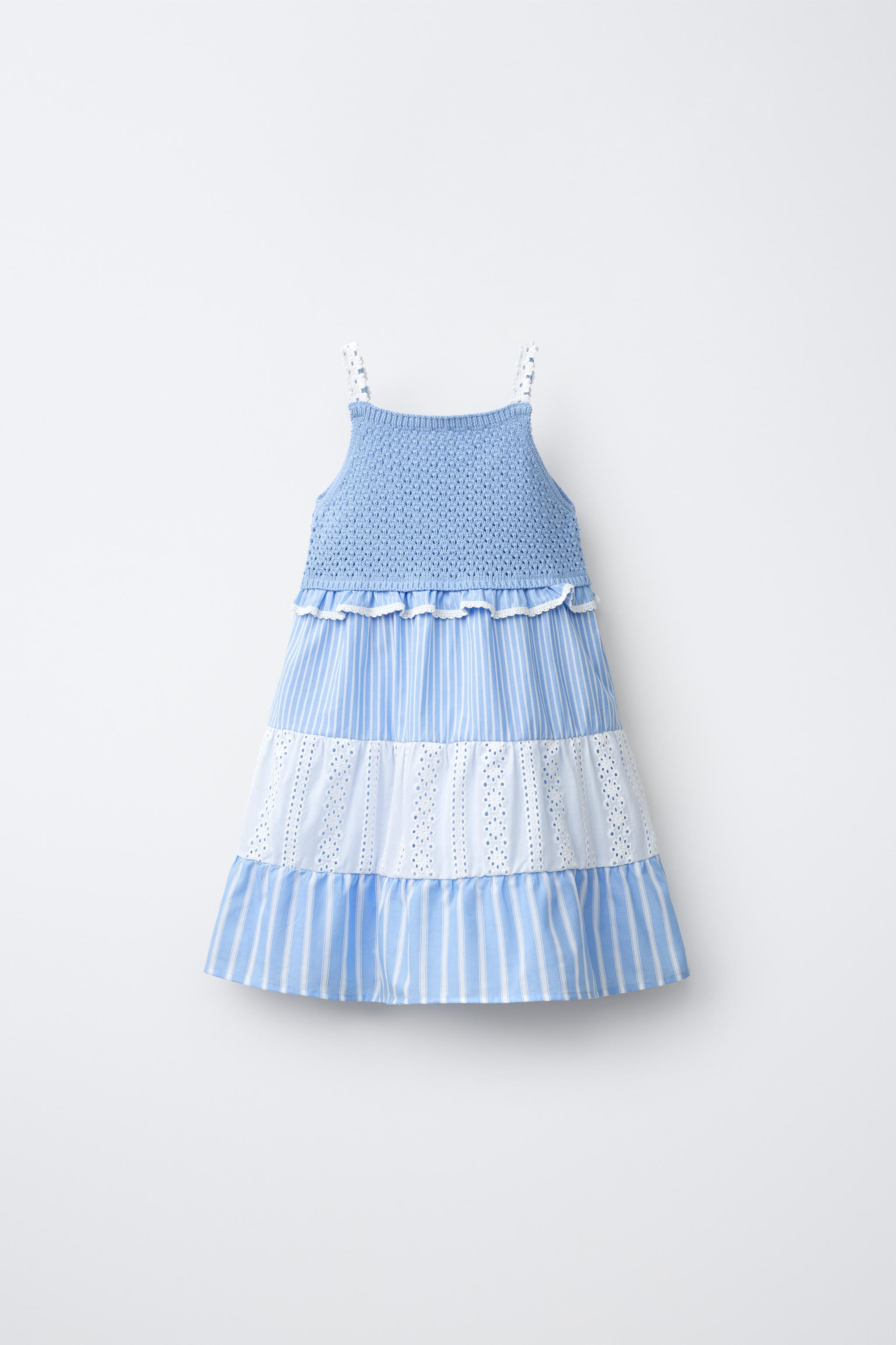 STRIPED AND SWISS EMBROIDERED KNIT DRESS | Zara US