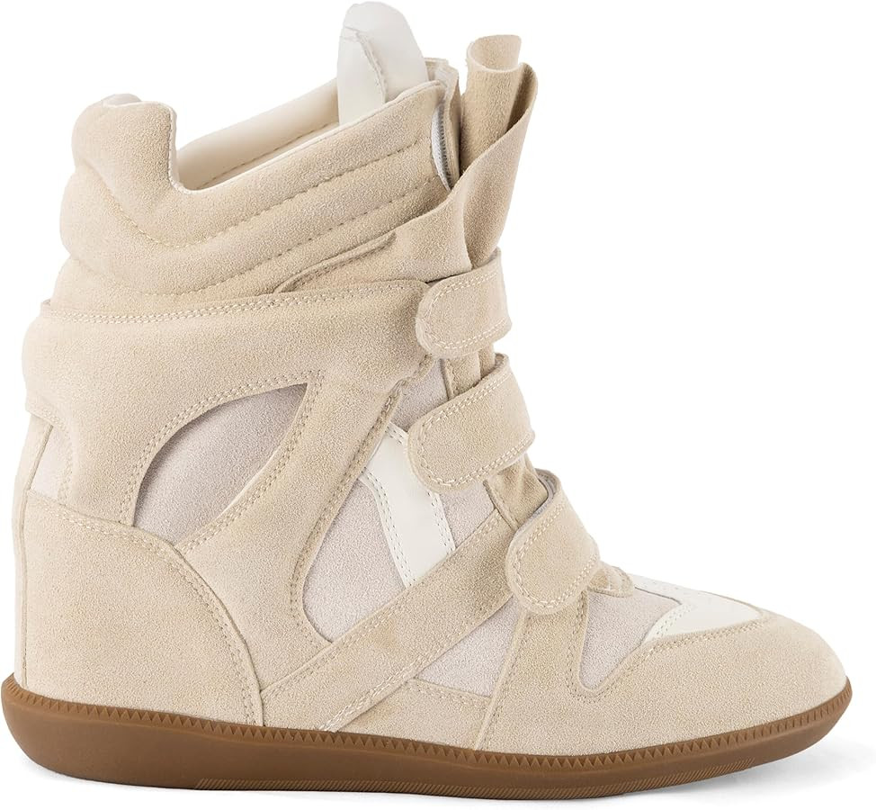 Wedge Sneakers for Women Suede Tennis Shoes Hidden Wedges Round Toe Strappy High Top Sneakers Com... | Amazon (US)
