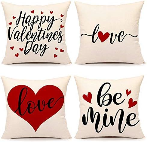 Amazon.com: 4TH Emotion Valentines Day Pillow Covers 18x18 Set of 4 Spring Farmhouse Decor Red Lo... | Amazon (US)