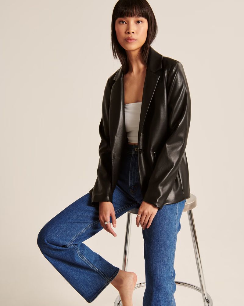 Vegan Leather Single-Breasted Blazer | Abercrombie & Fitch (US)