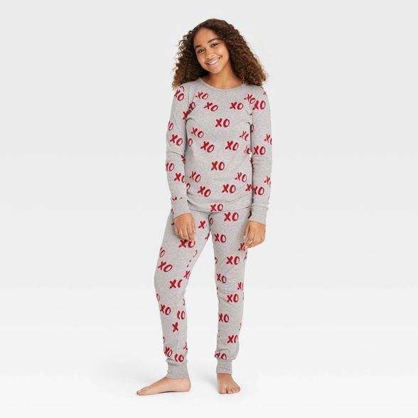 Kid's Valentine's Day XOXO Print Matching Family Pajama Set - Gray | Target