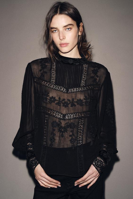 ZW COLLECTION VELVET LACE BLOUSE | Zara UK