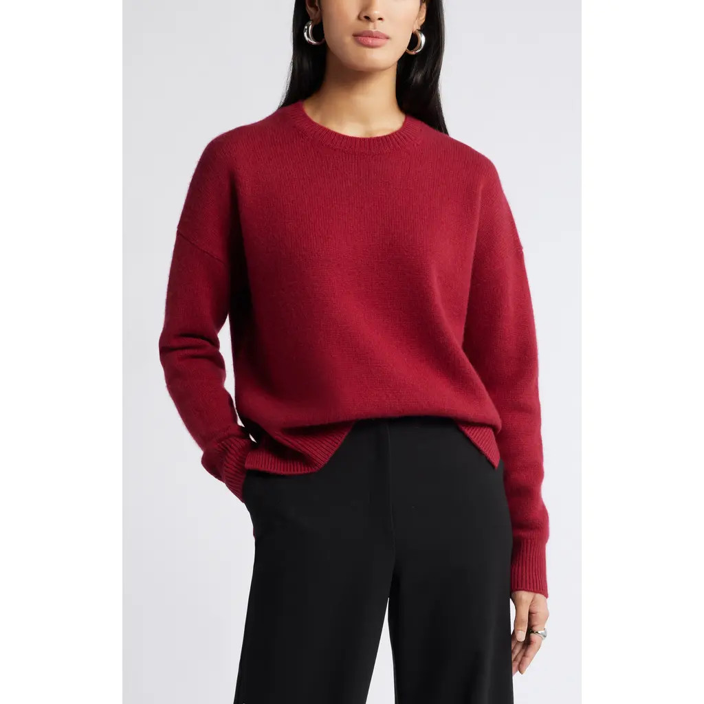 Nordstrom Crewneck Side Slit Wool & Cashmere Sweater in Red Rumba at Nordstrom, Size Xx-Small | Nordstrom