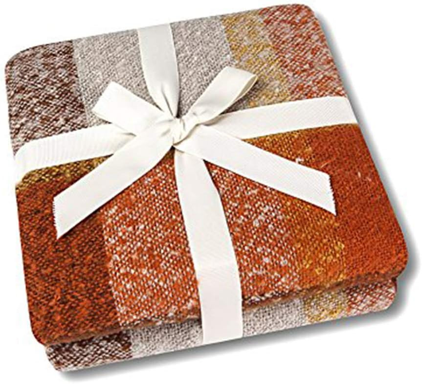 Home Decorations Super Soft Vintage Fluffy Plaid Throw Blanket-100% Acrylic Cashmere-like- Bedspread Picnic Tailgate Stadium RV Camping Blanket Throw with Fringe,50" W x 67" L (Orange) | Amazon (US)