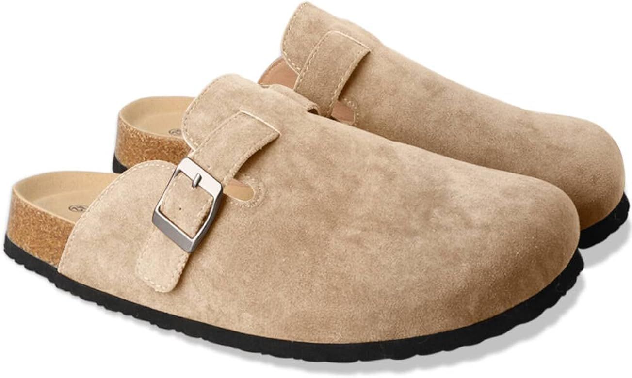 Clogs for Women Suede Soft Leather Clogs Classic Cork Clog Antislip Slippers Waterproof Mules House Sandals Buckle | Amazon (US)