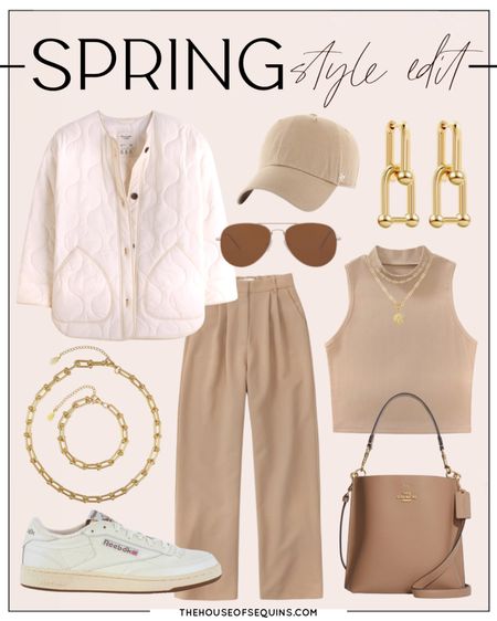 Shop this neutral casual spring outfit! Amazon Fashion Tiffany Hardwear inspired link necklace, vintage sneakers, Coach bucket bag, Abercrombie wide leg pants, quilted jacket. 

Follow my shop @thehouseofsequins on the @shop.LTK app to shop this post and get my exclusive app-only content!

#liketkit 
@shop.ltk
https://liketk.it/3ZJbj

#LTKstyletip #LTKFind #LTKSeasonal