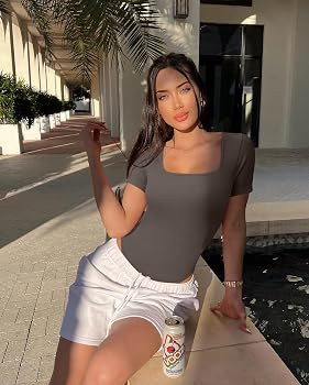 OQQ Women's 2 Piece Bodysuits Sexy Ribbed One Piece Square Neck Short Sleeve Bodysuits | Amazon (US)
