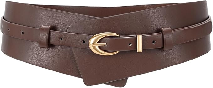 WHIPPY Women Wide Leather Belt Fashion Ladies Dress Belt 2-in-1 Waistband with Skinny Belt for Su... | Amazon (US)