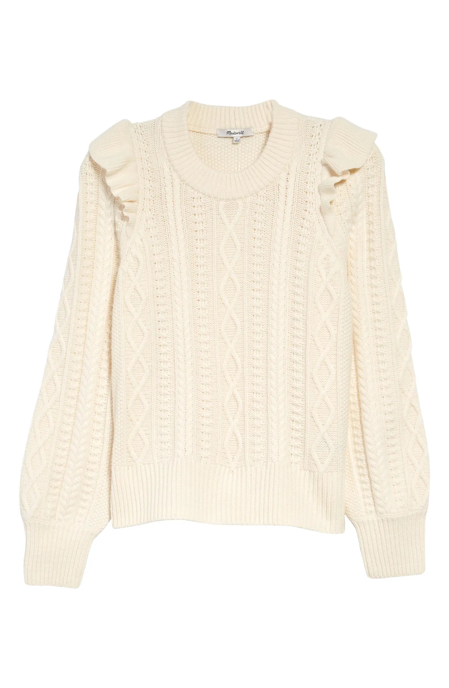 Madewell Hollydene Ruffle Shoulder Merino Wool Blend Pullover Sweater | Nordstrom | Nordstrom