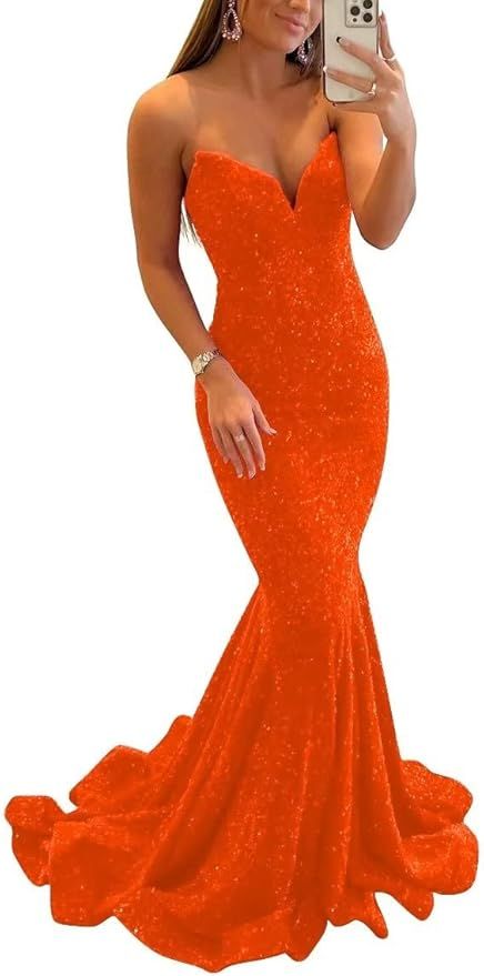 Sequin Evening Dresses for Women Formal Sexy Long Prom Party Gowns Mermaid Sparkly V-Neck Homecom... | Amazon (US)