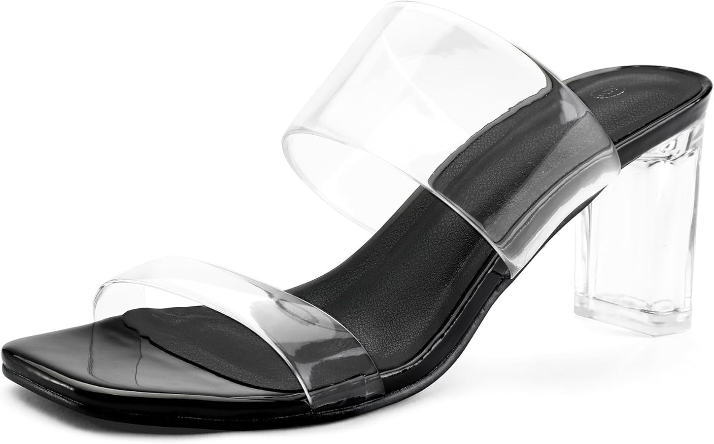 mysoft Clear Heels for Women Transparent Two Strap Block Chunky Square Heel Sandals Open Toe Slip... | Amazon (US)