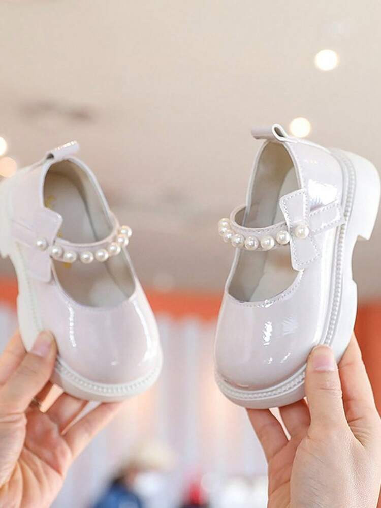 1 Pair Children's Pure White Girls Shoes, Made Of PU Material With Pearl Decor, Non-Slip And Wear... | SHEIN
