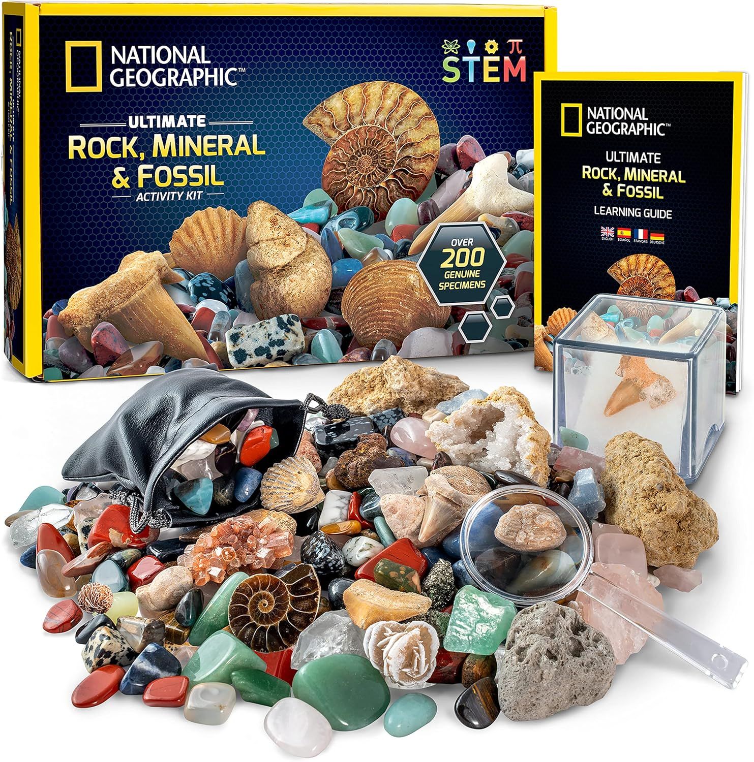 NATIONAL GEOGRAPHIC Rocks & Fossils Kit – 200+ Piece Set Includes Geodes, Real Fossils, Rose Quartz, | Amazon (US)