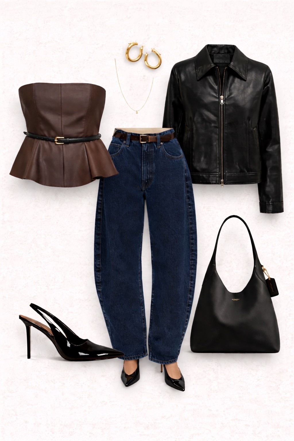 Structured on top. Relaxed on the bottom. Classic all the way through.

This look balances shape and ease — chocolate peplum for definition, high-rise barrel jeans for movement, sleek slingbacks to elongate, and timeless gold hoops to finish it off.

Everything linked in this edit 🤎


#LTKgrwm #LTKootd