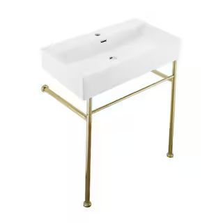 Claire 30 in. Ceramic White Console Sink Basin Gold Legs | The Home Depot