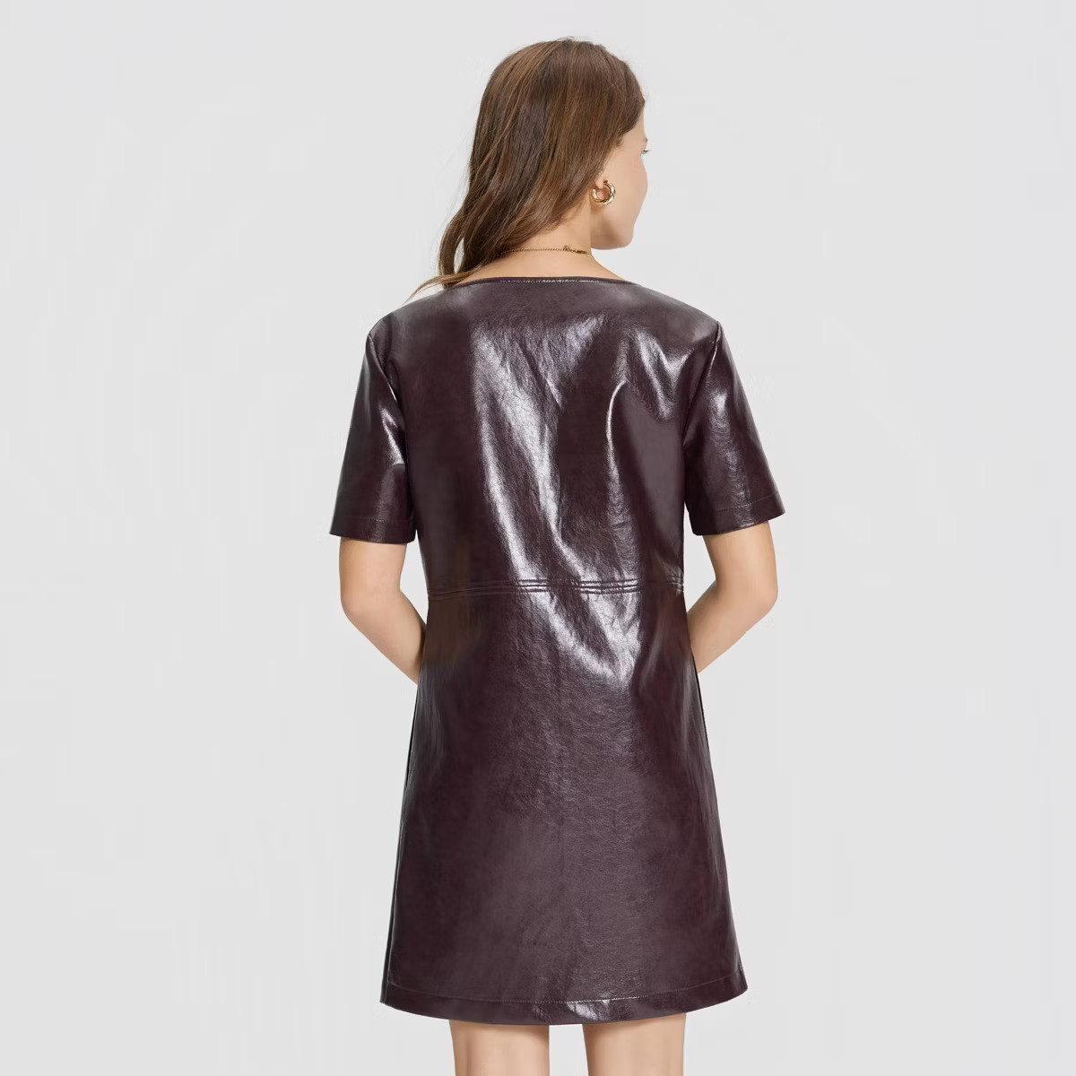 Women's Short Sleeve Faux Leather Mini Shift Dress - A New Day™ | Target