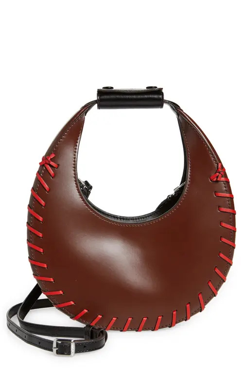 STAUD Mini Moon Lace Leather Bag in Mahogany/Cherry at Nordstrom | Nordstrom