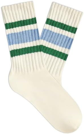 American Trends Womens Novelty Striped Crew Socks Athletic Vintage Slouch Mid Calf Tube Socks | Amazon (US)
