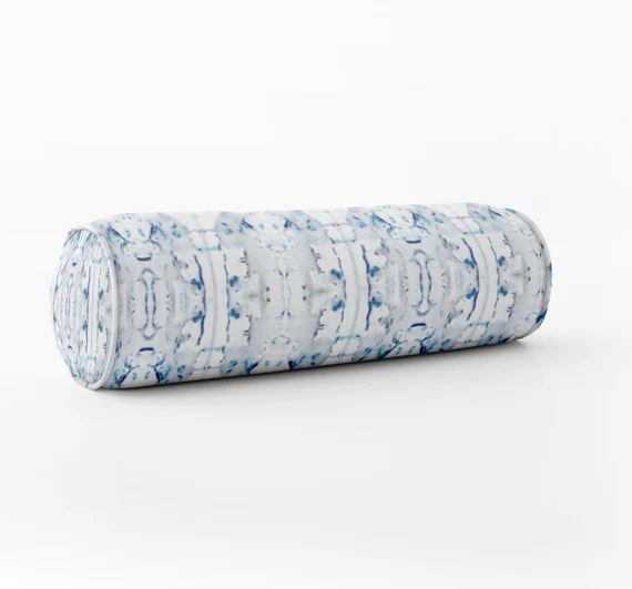 Blue painterly pillow long lumbar pillow bed pillow blue white long bed pillow bed top pillow rol... | Etsy (US)