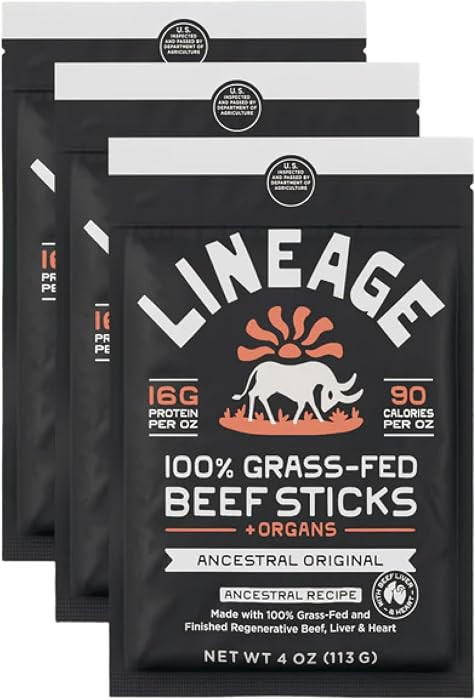 Lineage Provisions Grass Fed Beef Sticks, 3-Pack | Amazon (US)