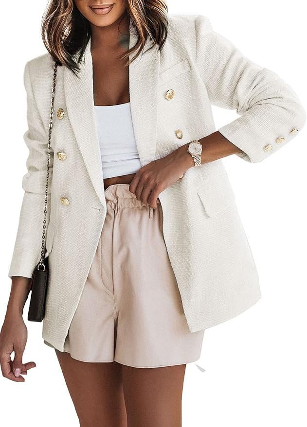 Happy Sailed Womens Double Breasted Tweed Blazers Casual Long Sleeve Open Front Blazer Jackets Wo... | Amazon (US)