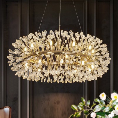 Rennnsan Brimly 34" W 20 - Light Sputnik Dandelion Wagon Wheel Crystal Modern Glam Dimmable Chandelier in Gold | Target
