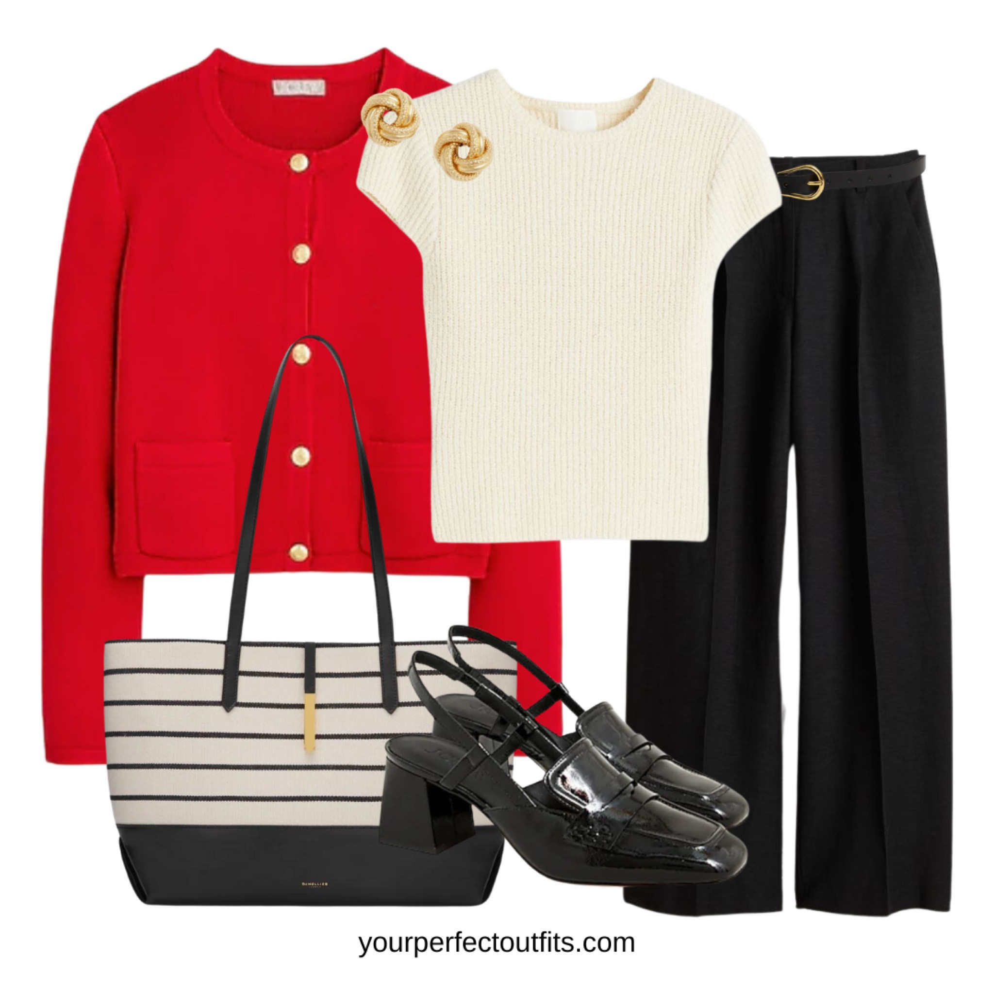 Chic and elegant spring outfits for office with a red cardigan and a black trousers 

#LTKworkwear #LTKSeasonal #LTKsalealert