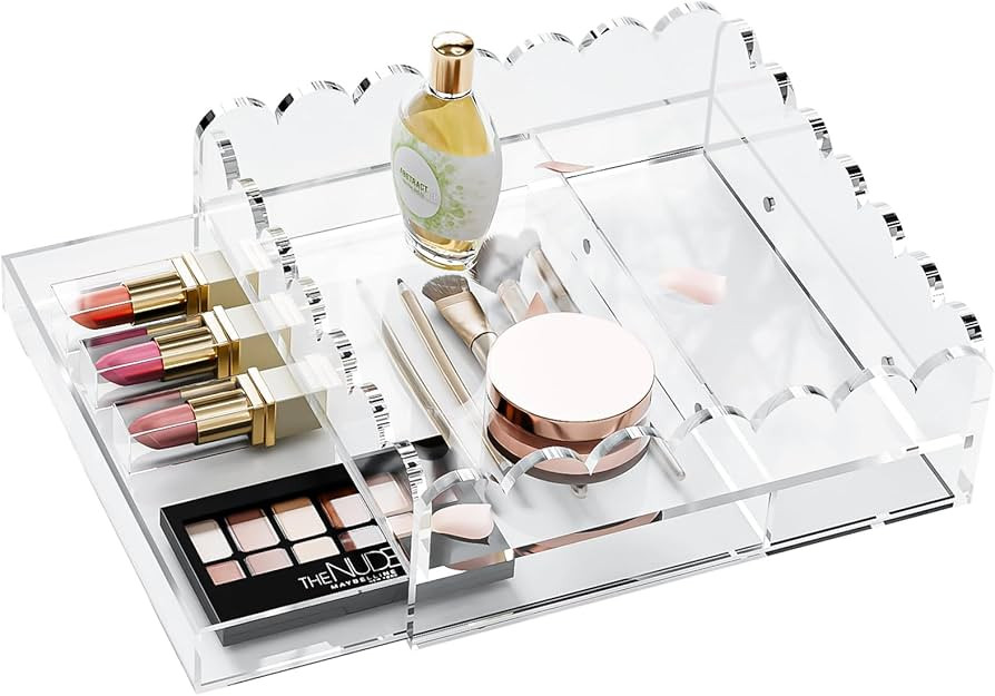 Scalloped Acrylic Tray, 9 x 9 Inch Upgraded 1" Height Insert Drawer Tray for Makeup Bathroom Vani... | Amazon (US)