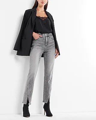 High Waisted Vented Hem Straight Ankle Jeans | Express