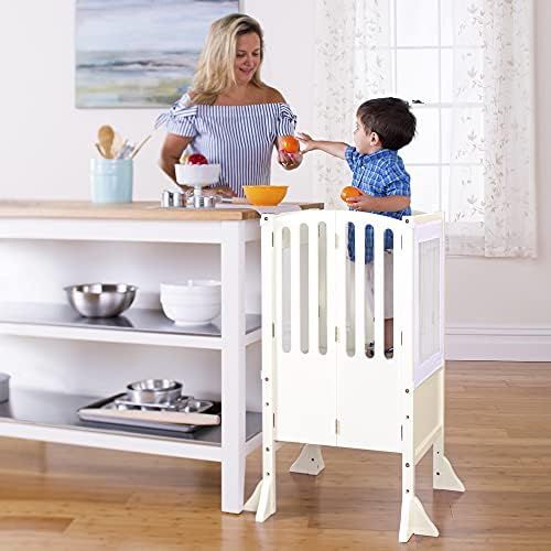 Guidecraft Contemporary Kitchen Helper Stool with 2 Keepers- Ivory: Adjustable Height Wood Baking St | Amazon (US)