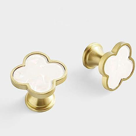 Decorative Clovers Brass Kitchen Cabinet Knobs White Shell Drawer Dresser Pulls Furniture Cupboar... | Amazon (US)