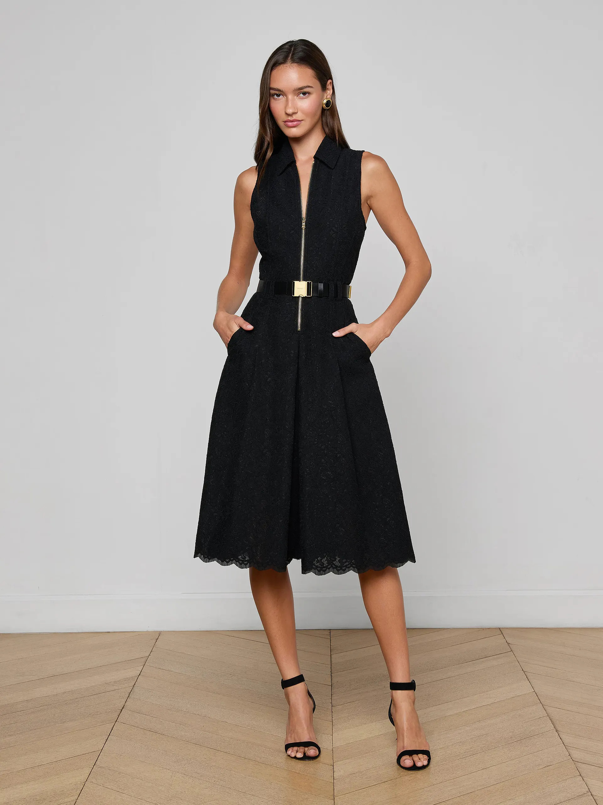 Kylo Lace Shirt Dress in Black | L'AGENCE | L'Agence