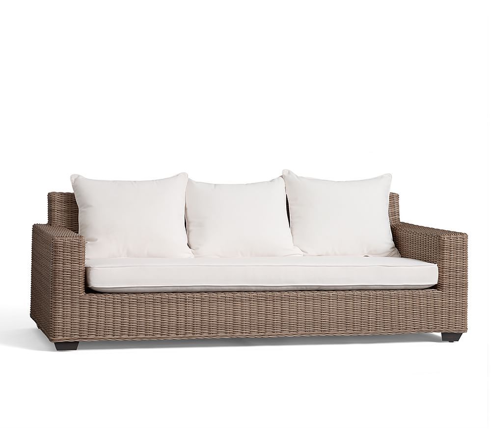 Torrey All-Weather Wicker Square Arm 86" Sofa, Natural | Pottery Barn (US)