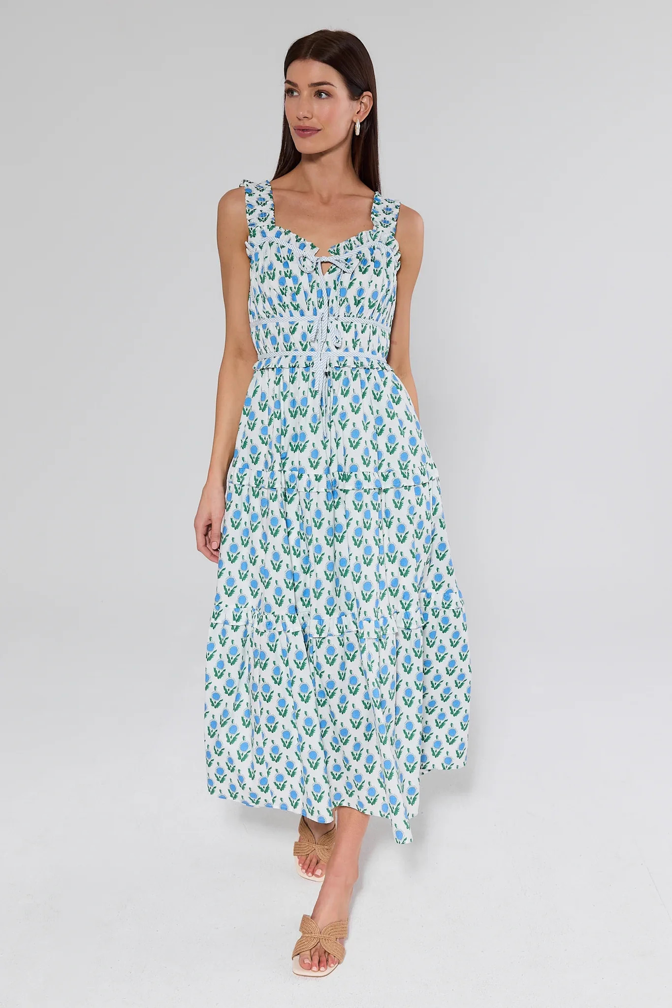 Camilla Blue Floral Print Midi Dress | Avara