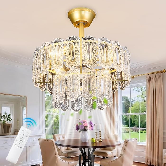 Ceiling Fans with Lights and Remote: 20 Inch Gold Chandelier Small Fan with Clear Glass Shade - M... | Amazon (US)