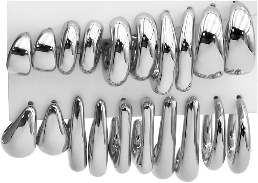 10 Pairs Hypoallergenic Chunky Gold Dangle Earrings for Women Trendy Thick Gold Plated Hoop Earri... | Amazon (US)