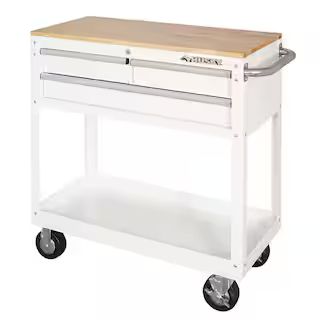 Husky 36 in. 3-Drawer with Solid Wood Top in Gloss White Utility Cart HOUC3603BJ1 - The Home Depo... | The Home Depot