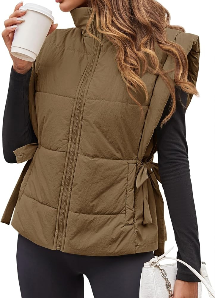 Tankaneo Womens Cropped Puffer Vest Cap Sleeve Zip Up Lightweight Padded Puffy Warm Coat | Amazon (US)