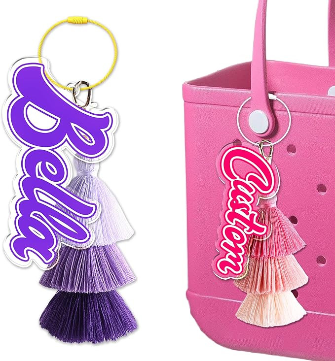 Custom Bag Name Keychain Personalized Custom Beach Tote Bag Name Tags Custom Rubber Beach Bag Acc... | Amazon (US)
